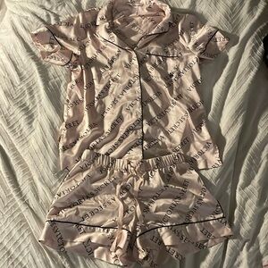 Victoria secret pink and black silk sleep/pajama set